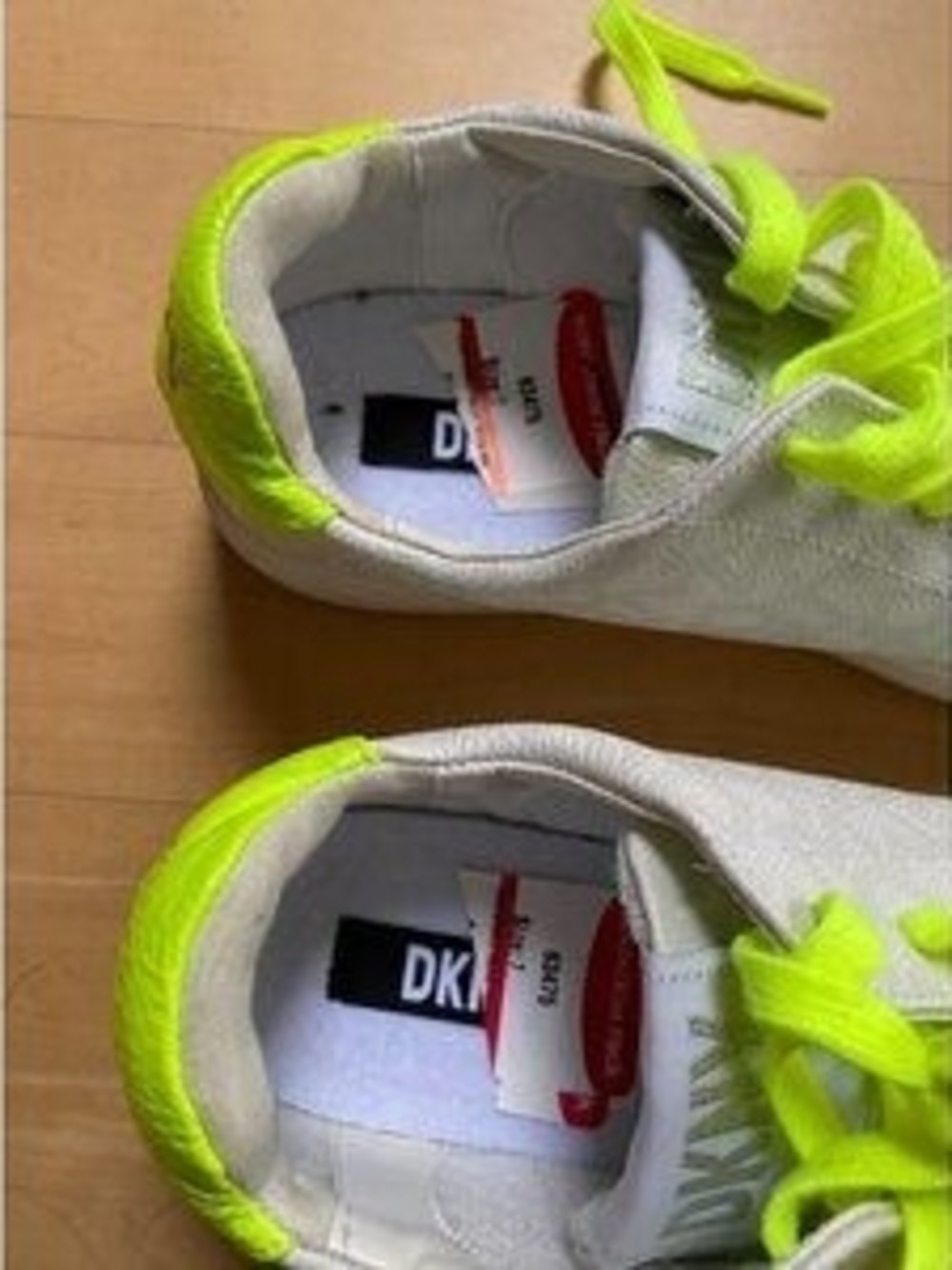 DKNY White Sneakers with Neon Yellow Laces - Picture 6 of 7